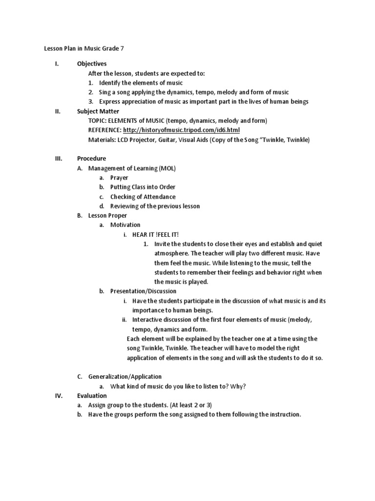 detailed lesson plan in mapeh grade 7 health music of mindanao lesson plan